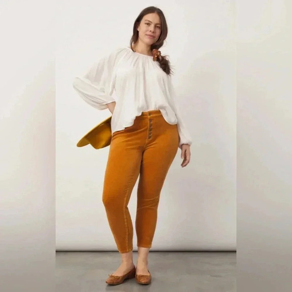 Anthropologie pilcro skinny high rise button fly yellow corduroy pants size 27 - Picture 3 of 10